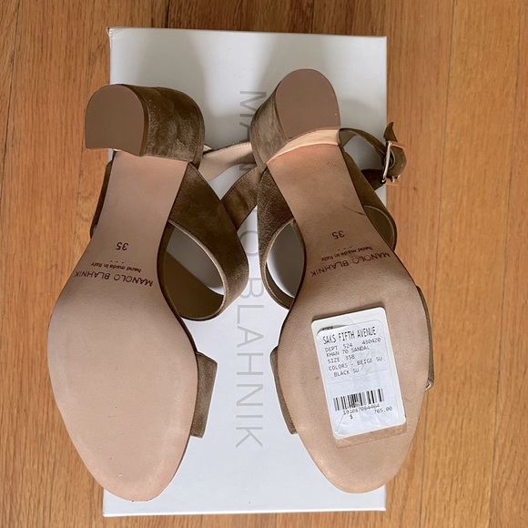 MANOLO Blahnik NWT Sandals Heels Khan 70 Beige Brown Neutral - Picture 7 of 13